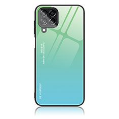 Custodia Silicone Specchio Laterale Sfumato Arcobaleno Cover LS1 per Samsung Galaxy M33 5G Ciano