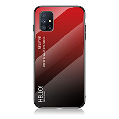 Custodia Silicone Specchio Laterale Sfumato Arcobaleno Cover LS1 per Samsung Galaxy M51 Rosso