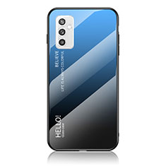 Custodia Silicone Specchio Laterale Sfumato Arcobaleno Cover LS1 per Samsung Galaxy M52 5G Blu