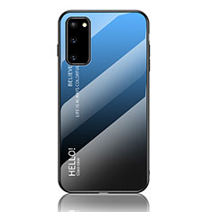 Custodia Silicone Specchio Laterale Sfumato Arcobaleno Cover LS1 per Samsung Galaxy S20 Blu