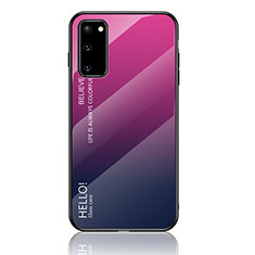 Custodia Silicone Specchio Laterale Sfumato Arcobaleno Cover LS1 per Samsung Galaxy S20 Rosa Caldo