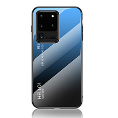 Custodia Silicone Specchio Laterale Sfumato Arcobaleno Cover LS1 per Samsung Galaxy S20 Ultra 5G Blu