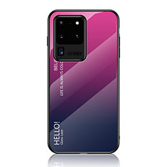Custodia Silicone Specchio Laterale Sfumato Arcobaleno Cover LS1 per Samsung Galaxy S20 Ultra Rosa Caldo