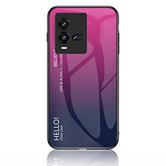 Custodia Silicone Specchio Laterale Sfumato Arcobaleno Cover LS1 per Vivo iQOO 10 5G Rosa Caldo