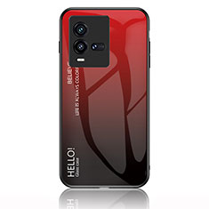 Custodia Silicone Specchio Laterale Sfumato Arcobaleno Cover LS1 per Vivo iQOO 10 5G Rosso