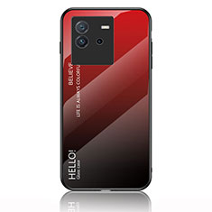 Custodia Silicone Specchio Laterale Sfumato Arcobaleno Cover LS1 per Vivo iQOO Neo6 5G Rosso