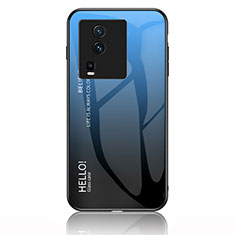 Custodia Silicone Specchio Laterale Sfumato Arcobaleno Cover LS1 per Vivo iQOO Neo7 5G Blu
