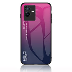 Custodia Silicone Specchio Laterale Sfumato Arcobaleno Cover LS1 per Vivo iQOO Z6x Rosa Caldo