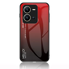 Custodia Silicone Specchio Laterale Sfumato Arcobaleno Cover LS1 per Vivo V25 5G Rosso