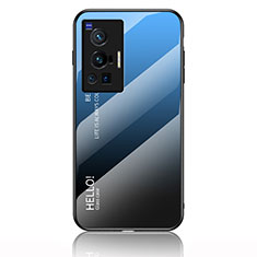 Custodia Silicone Specchio Laterale Sfumato Arcobaleno Cover LS1 per Vivo X70 Pro 5G Blu