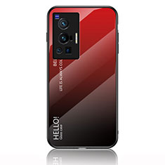 Custodia Silicone Specchio Laterale Sfumato Arcobaleno Cover LS1 per Vivo X70 Pro 5G Rosso