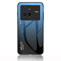 Custodia Silicone Specchio Laterale Sfumato Arcobaleno Cover LS1 per Vivo X80 5G Blu