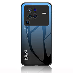Custodia Silicone Specchio Laterale Sfumato Arcobaleno Cover LS1 per Vivo X80 Pro 5G Blu