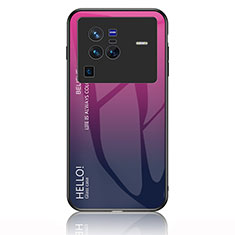 Custodia Silicone Specchio Laterale Sfumato Arcobaleno Cover LS1 per Vivo X80 Pro 5G Rosa Caldo