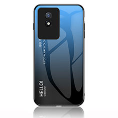 Custodia Silicone Specchio Laterale Sfumato Arcobaleno Cover LS1 per Vivo Y02 Blu