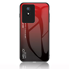 Custodia Silicone Specchio Laterale Sfumato Arcobaleno Cover LS1 per Vivo Y02 Rosso