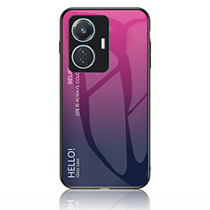 Custodia Silicone Specchio Laterale Sfumato Arcobaleno Cover LS1 per Vivo Y55 4G Rosa Caldo