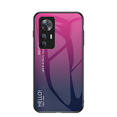 Custodia Silicone Specchio Laterale Sfumato Arcobaleno Cover LS1 per Xiaomi Mi 12T Pro 5G Rosa Caldo