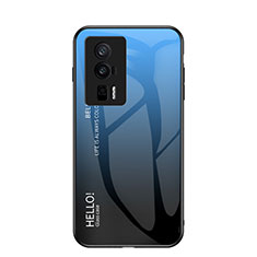 Custodia Silicone Specchio Laterale Sfumato Arcobaleno Cover LS1 per Xiaomi Poco F5 Pro 5G Blu