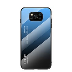Custodia Silicone Specchio Laterale Sfumato Arcobaleno Cover LS1 per Xiaomi Poco X3 NFC Blu