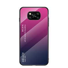 Custodia Silicone Specchio Laterale Sfumato Arcobaleno Cover LS1 per Xiaomi Poco X3 NFC Rosa Caldo