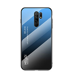 Custodia Silicone Specchio Laterale Sfumato Arcobaleno Cover LS1 per Xiaomi Redmi 9 Blu