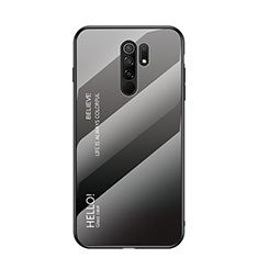 Custodia Silicone Specchio Laterale Sfumato Arcobaleno Cover LS1 per Xiaomi Redmi 9 Prime India Grigio Scuro