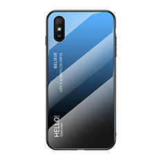 Custodia Silicone Specchio Laterale Sfumato Arcobaleno Cover LS1 per Xiaomi Redmi 9A Blu