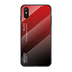 Custodia Silicone Specchio Laterale Sfumato Arcobaleno Cover LS1 per Xiaomi Redmi 9A Rosso