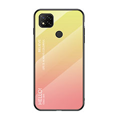 Custodia Silicone Specchio Laterale Sfumato Arcobaleno Cover LS1 per Xiaomi Redmi 9C NFC Giallo