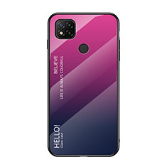 Custodia Silicone Specchio Laterale Sfumato Arcobaleno Cover LS1 per Xiaomi Redmi 9C NFC Rosa Caldo