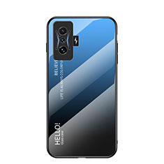 Custodia Silicone Specchio Laterale Sfumato Arcobaleno Cover LS1 per Xiaomi Redmi K50 Gaming 5G Blu