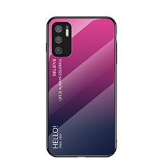 Custodia Silicone Specchio Laterale Sfumato Arcobaleno Cover LS1 per Xiaomi Redmi Note 10 5G Rosa Caldo