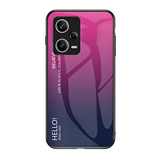 Custodia Silicone Specchio Laterale Sfumato Arcobaleno Cover LS1 per Xiaomi Redmi Note 12 Pro 5G Rosa Caldo