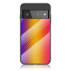 Custodia Silicone Specchio Laterale Sfumato Arcobaleno Cover LS2 per Google Pixel 6 Pro 5G Arancione