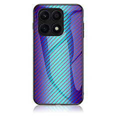 Custodia Silicone Specchio Laterale Sfumato Arcobaleno Cover LS2 per Huawei Honor X8a 4G Blu