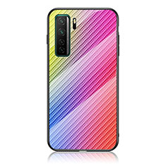 Custodia Silicone Specchio Laterale Sfumato Arcobaleno Cover LS2 per Huawei Nova 7 SE 5G Rosa