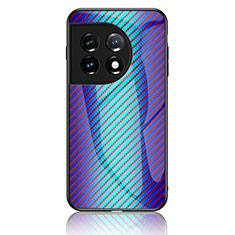 Custodia Silicone Specchio Laterale Sfumato Arcobaleno Cover LS2 per OnePlus 11 5G Blu