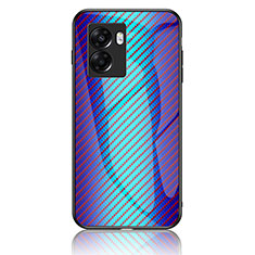 Custodia Silicone Specchio Laterale Sfumato Arcobaleno Cover LS2 per Oppo A56S 5G Blu