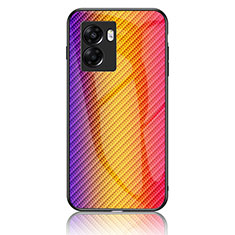 Custodia Silicone Specchio Laterale Sfumato Arcobaleno Cover LS2 per Oppo A57 5G Arancione