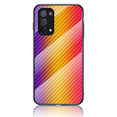 Custodia Silicone Specchio Laterale Sfumato Arcobaleno Cover LS2 per Oppo A74 4G Arancione