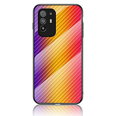 Custodia Silicone Specchio Laterale Sfumato Arcobaleno Cover LS2 per Oppo F19 Pro+ Plus 5G Arancione