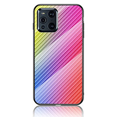 Custodia Silicone Specchio Laterale Sfumato Arcobaleno Cover LS2 per Oppo Find X3 Pro 5G Rosa