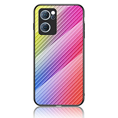 Custodia Silicone Specchio Laterale Sfumato Arcobaleno Cover LS2 per Oppo Find X5 Lite 5G Rosa