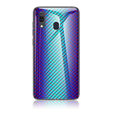 Custodia Silicone Specchio Laterale Sfumato Arcobaleno Cover LS2 per Samsung Galaxy A20 Blu