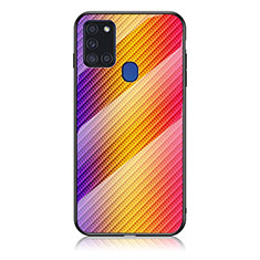Custodia Silicone Specchio Laterale Sfumato Arcobaleno Cover LS2 per Samsung Galaxy A21s Arancione