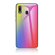 Custodia Silicone Specchio Laterale Sfumato Arcobaleno Cover LS2 per Samsung Galaxy A30 Rosa