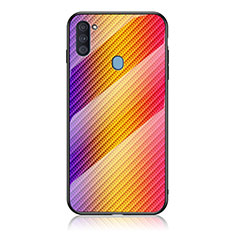 Custodia Silicone Specchio Laterale Sfumato Arcobaleno Cover LS2 per Samsung Galaxy M11 Arancione
