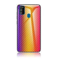 Custodia Silicone Specchio Laterale Sfumato Arcobaleno Cover LS2 per Samsung Galaxy M21 Arancione