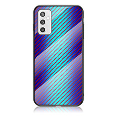 Custodia Silicone Specchio Laterale Sfumato Arcobaleno Cover LS2 per Samsung Galaxy M52 5G Blu
